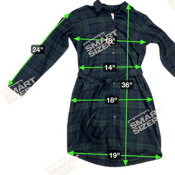 Abercrombie & Fitch Belted Plaid Flannel Shirt Dress Blue Green Size ST - Picture 6 of 9